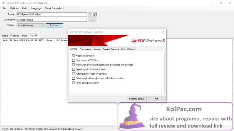 ORPALIS PDF Reducer settings