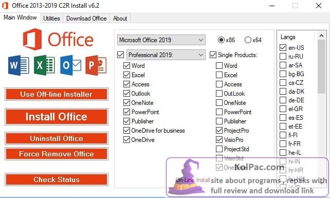 Office 2013-2021 settings