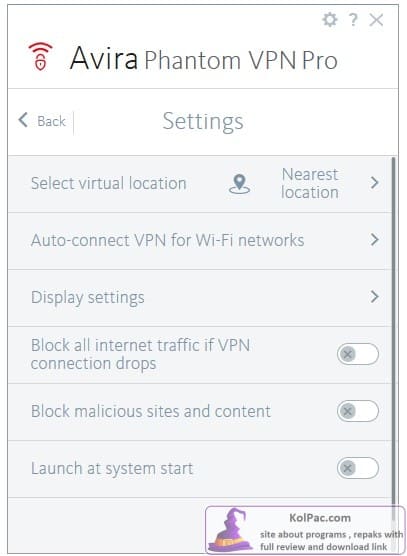 Phantom VPN Pro settings