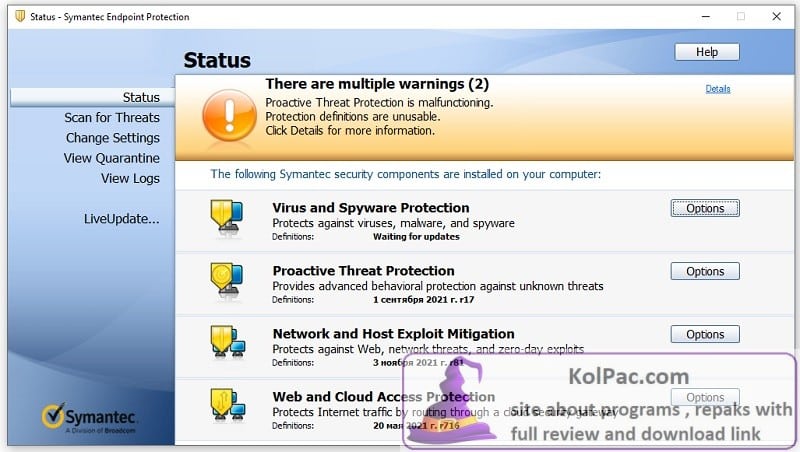 Symantec Endpoint Protection main window