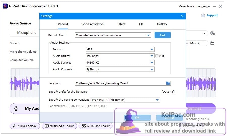 Audio Recorder settings