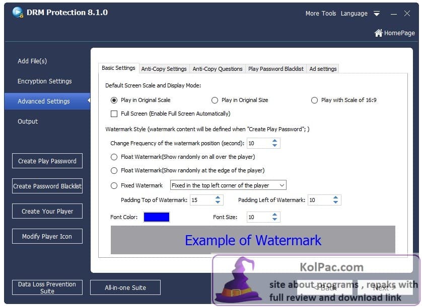 DRM Protection settings