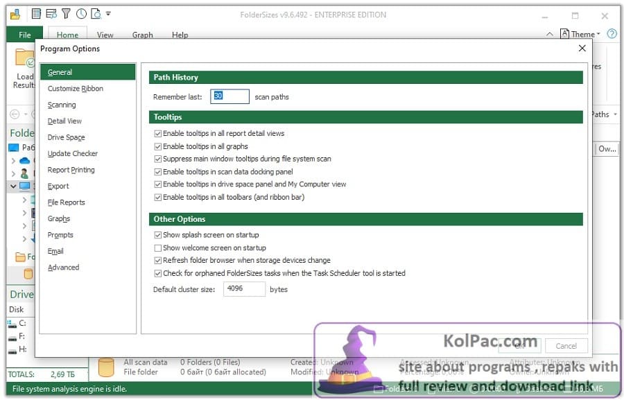 FolderSizes settings